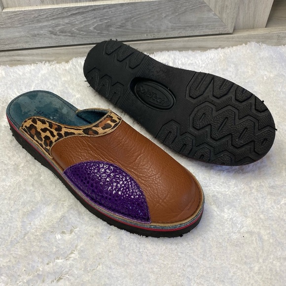 SoleTech Mules Clogs Women's Purple Brown Animal Leather Wearable Art Handmade 7 - Picture 3 of 8